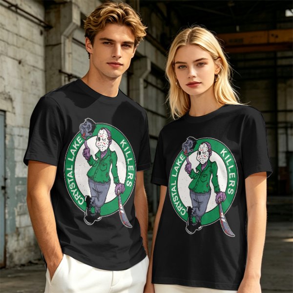 Army Green T-Shirt with Crystal Lake Killers Jason Voorhees Graphic
