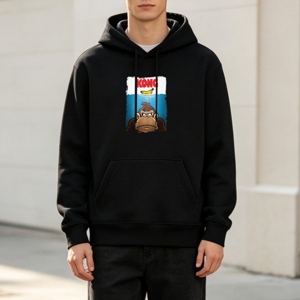 Black hoodie with Kong gorilla and banana graphic print