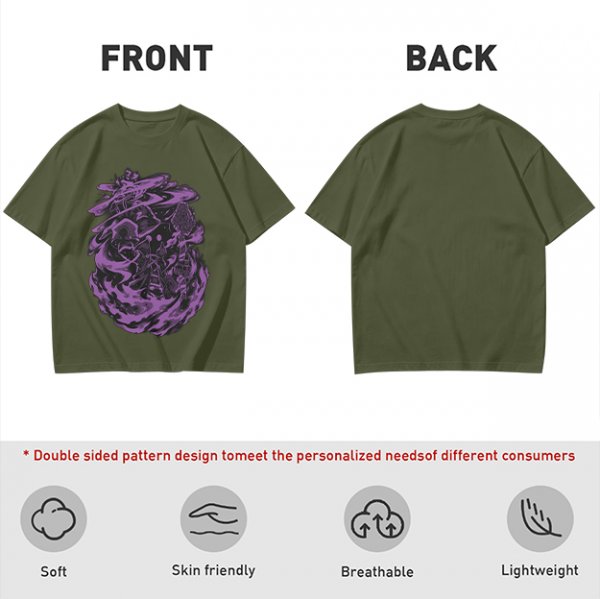 Olive Green T-Shirt with Purple Abstract Swirling Graphic Print