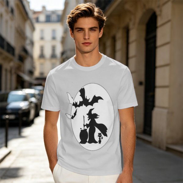 Olive Halloween Witch Silhouette Graphic Short Sleeve T-Shirt