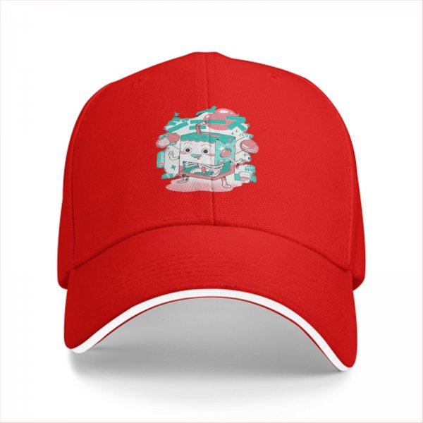 Black Baseball Cap with Cute Cartoon Juice Box Character Print
