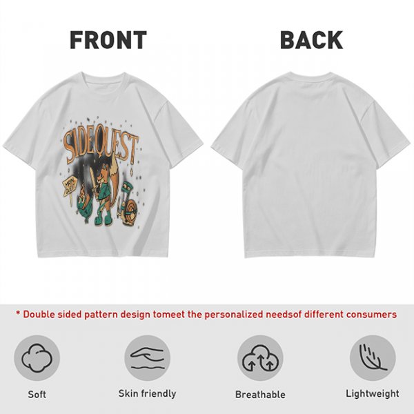 Olive t-shirt with Side Quest fantasy adventure graphic print