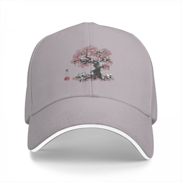 Black baseball cap with cherry blossom tree and skulls graphic