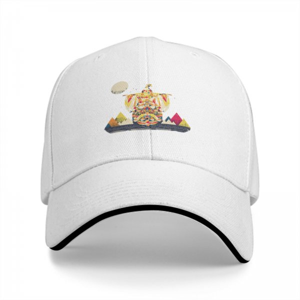 Black Baseball Cap With Colorful Ship And Mountain Graphic Print
