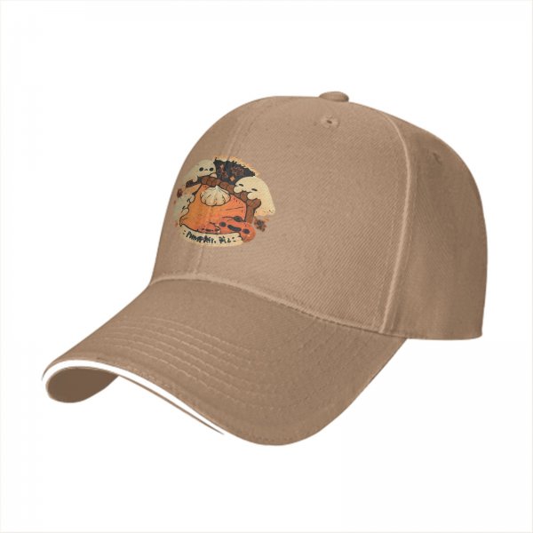 Black baseball cap with cute ghost pumpkin pie fall design