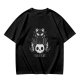 Olive green graphic t-shirt with black cat and skull print