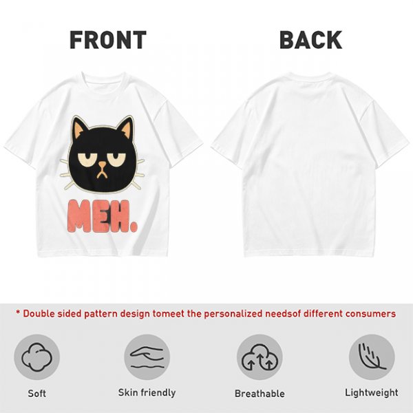 Olive T-Shirt With Grumpy Black Cat Meh Graphic Print