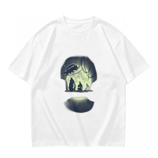 Olive T-Shirt With Skull Silhouette Print Featuring Forest Spirits