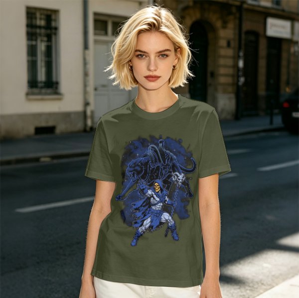 Olive T-Shirt with Skeletor Dark Fantasy Graphic Print