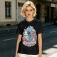 Olive T-Shirt with Whimsical Fantasy Character and Floral Art Print