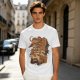 Olive T-Shirt with Coffee Vending Machine and Cats Graphic