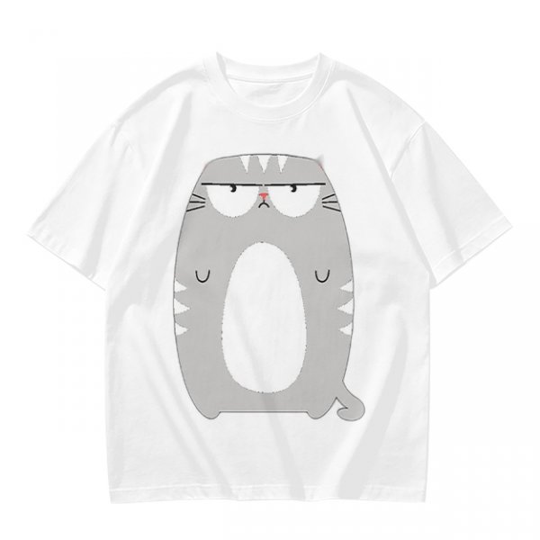 Olive Green T-Shirt With Grumpy Chubby Gray Cat Graphic