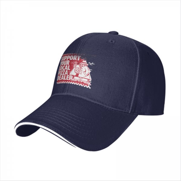 Black Baseball Cap With Support Your Local Pizza Dealer Print