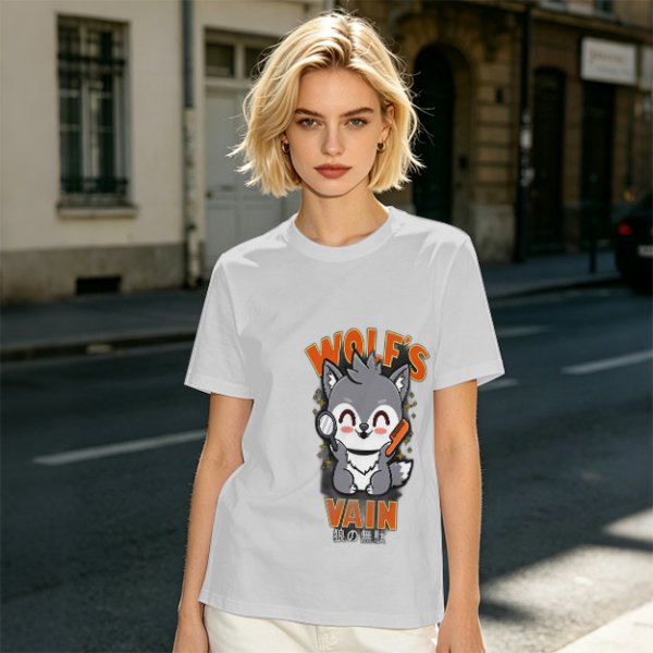Olive t-shirt with cute wolf vanity graphic and playful text