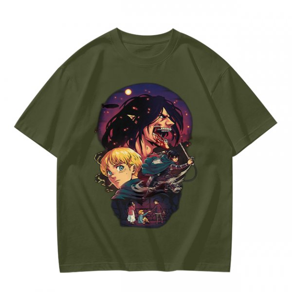 Attack on Titan themed graphic tee with anime character artwork