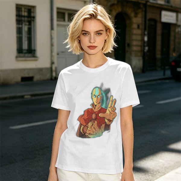 Olive Green T-Shirt with Avatar Aang The Last Airbender Art
