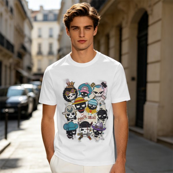 Olive T-Shirt With Pirate Squad Skull Character Print