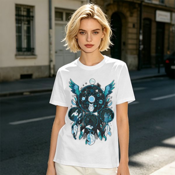 Olive T-Shirt With Celestial Dreamcatcher And Animal Artwork