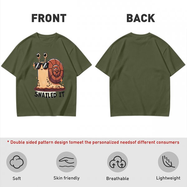 Olive T-Shirt With Cool Snail Wearing Sunglasses 'Snailed It' Print