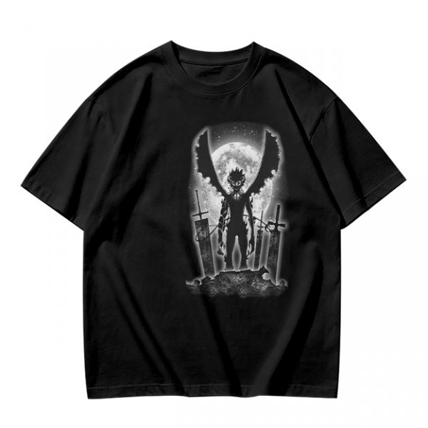 Olive t-shirt with dark anime winged warrior under full moon print