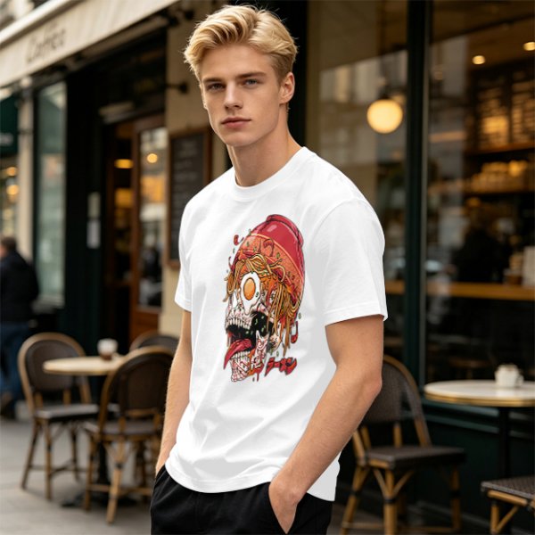 Olive T-Shirt With Ramen Skull Graphic Print