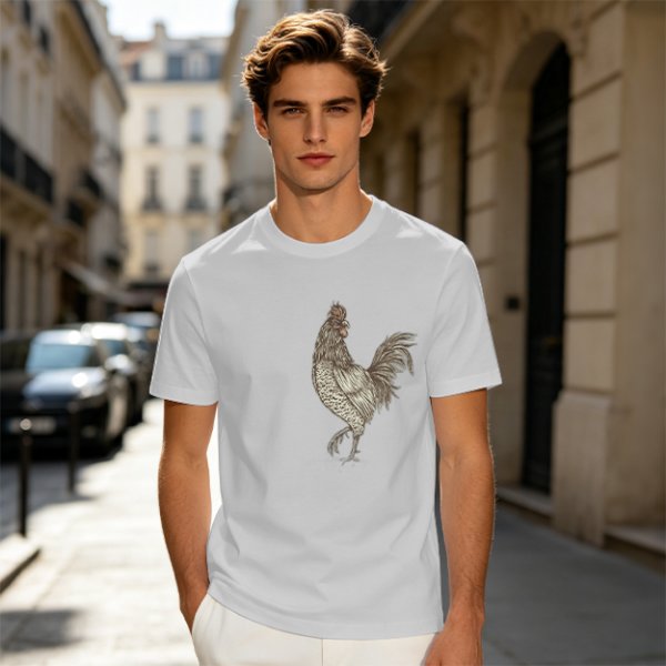 Olive Green T-Shirt With Vintage Rooster Graphic Print