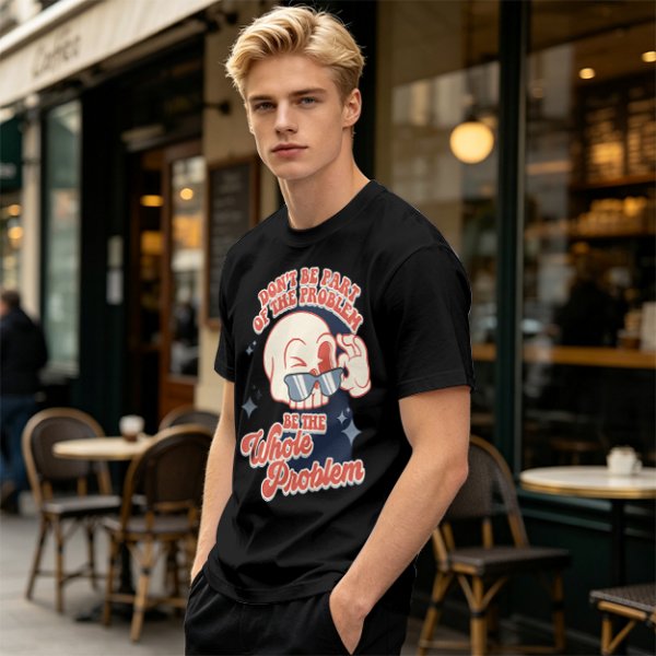 Olive Graphic T-Shirt With Sarcastic Skull Problem Quote