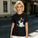 Olive T-Shirt With Black Cat Emerging From Wave Check Mark Print