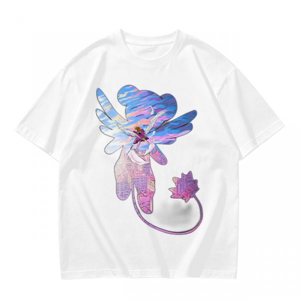 Olive T-Shirt With Whimsical Winged Creature Art Print