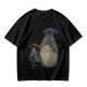Olive T-shirt with Totoro and masked figure under umbrellas print