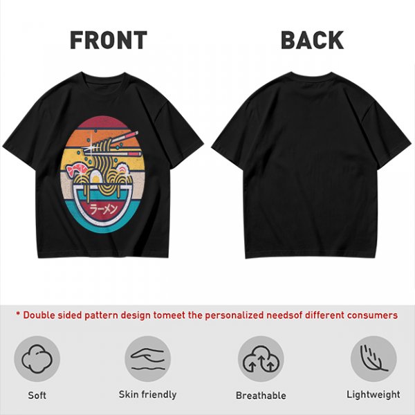 Olive T-shirt with Retro Ramen Bowl Chopsticks Graphic