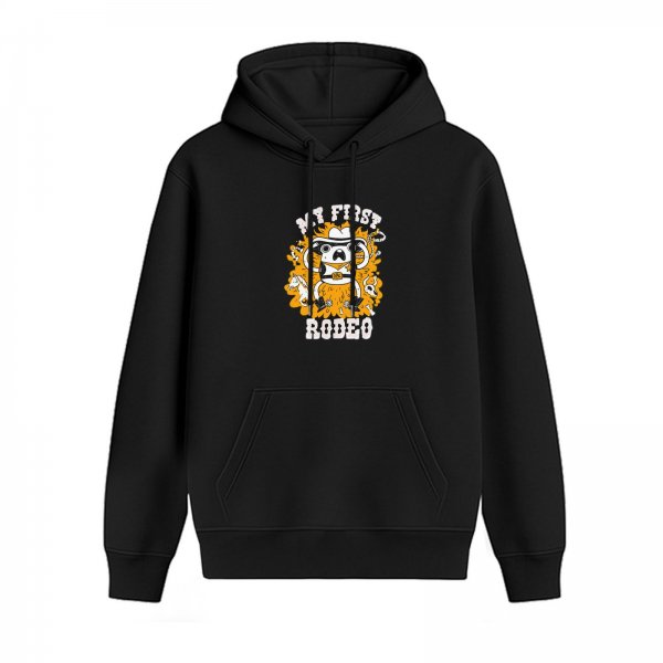 Black Hoodie With My First Rodeo Cowboy Panda Graphic