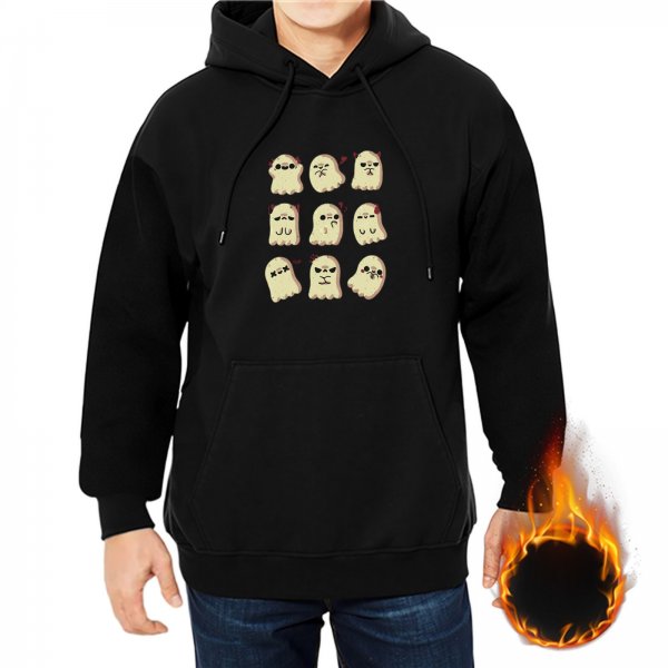 Black hoodie with cute expressive ghost grid print