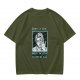 Olive Graphic T-Shirt With Twisted Love Curse Quote And Anime Art