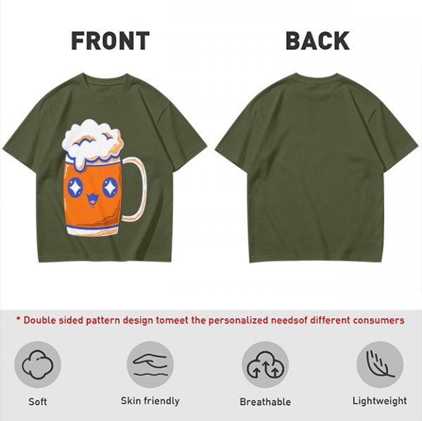 Olive T-Shirt With Cute Kawaii Beer Mug Graphic