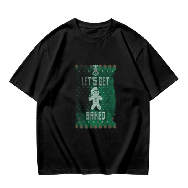 Olive Christmas T-Shirt With 'Let's Get Baked' Gingerbread Man Print