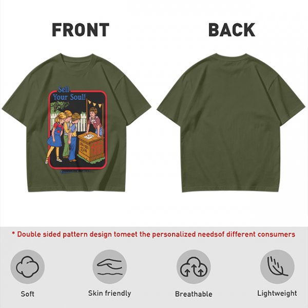 Olive graphic t-shirt with 'Sell Your Soul' kids stand print