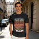 Olive T-shirt with Artistic Swirling Scene Print Featuring a Silhouetted Figure
