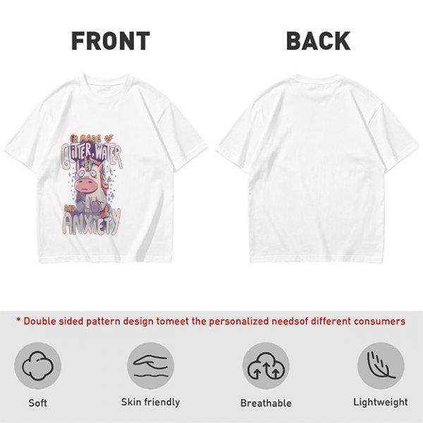 Olive t-shirt with anxious unicorn glitter water and anxiety print