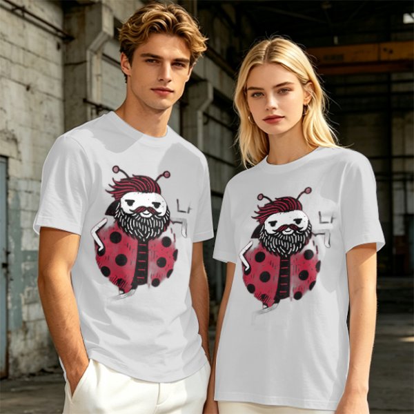 Olive Green T-Shirt With Bearded Ladybug Print
