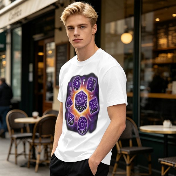 Olive T-Shirt With Glowing Dungeons & Dragons Dice Set Art
