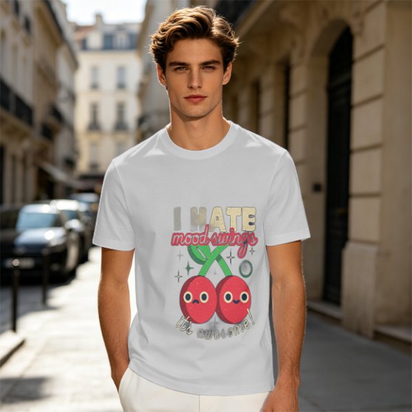 Olive Graphic T-Shirt With I HATE mood swings Cherry Print