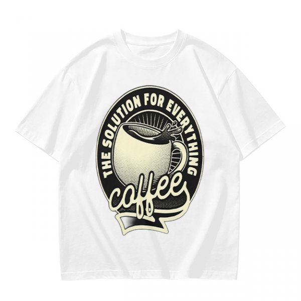 Olive t-shirt with coffee themed 'the solution for everything' print