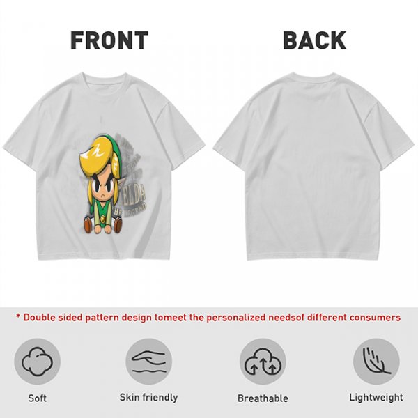 Olive T-shirt with Chibi Link from The Legend of Zelda Print