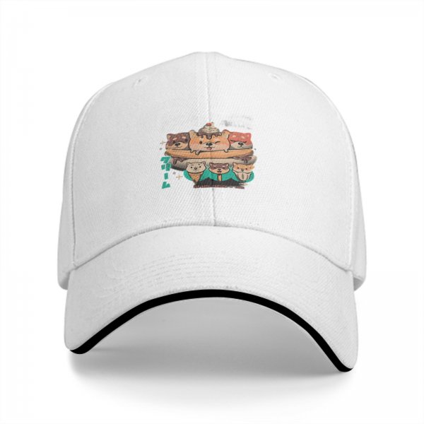 Black Baseball Cap With Cute Shiba Inu Dog Dessert Print