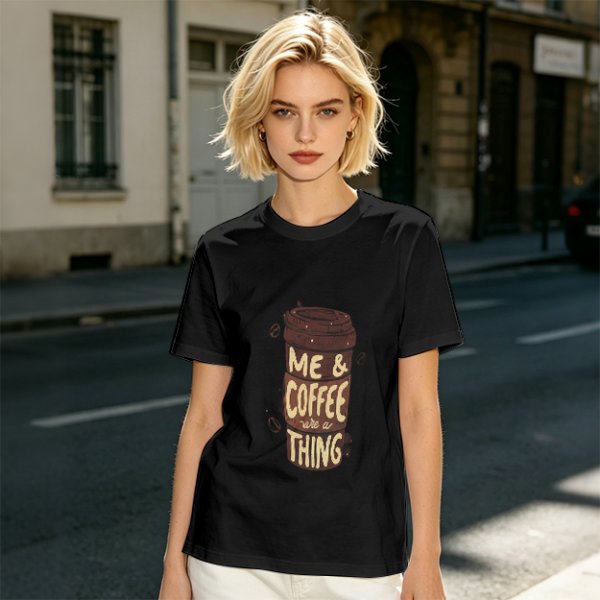 Olive Green Graphic T-Shirt with Me & Coffee We're a Thing Print
