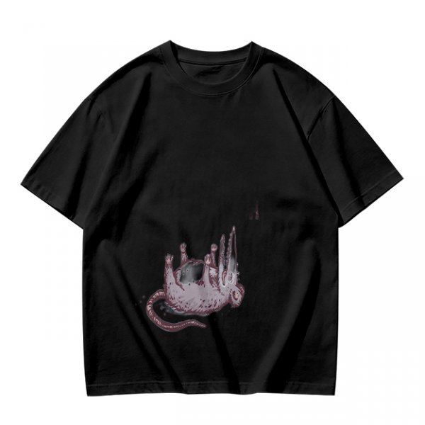 Olive Green T-Shirt With Upside Down Rat Graphic Print