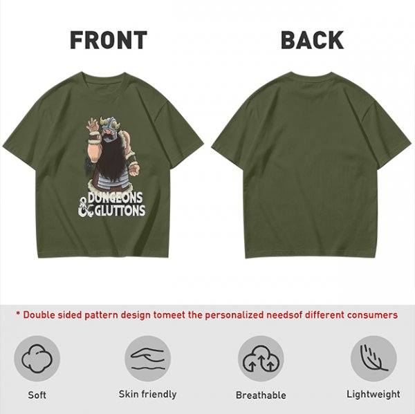 Olive T-Shirt with Dungeons & Gluttons Dwarf Viking Graphic