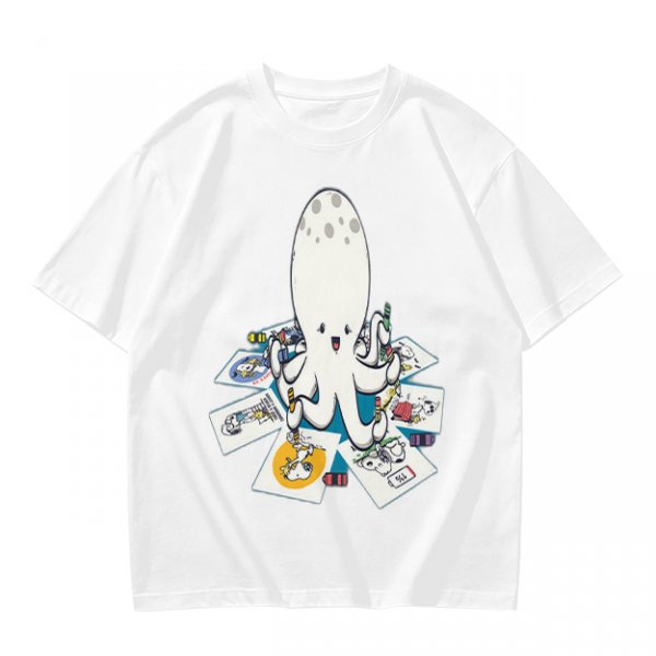Olive T-Shirt With Cute Octopus Drawing Artwork Print