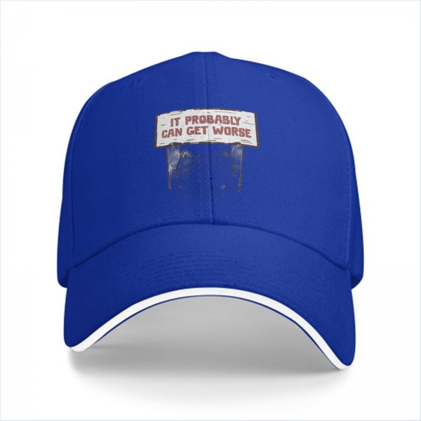 Black baseball cap with 'It Probably Can Get Worse' graphic print